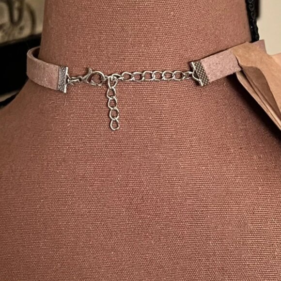 Brown Leather Suede 2-Layer Collar -Flat Silver Slider -Bar Pendant - Picture 4 of 4